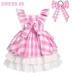 NWT Adorable Barbie Costume Movie Pink Gingham Plaid Baby Romper & Girls…